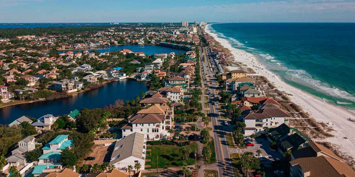 Aerial view of a coastal sustainable community